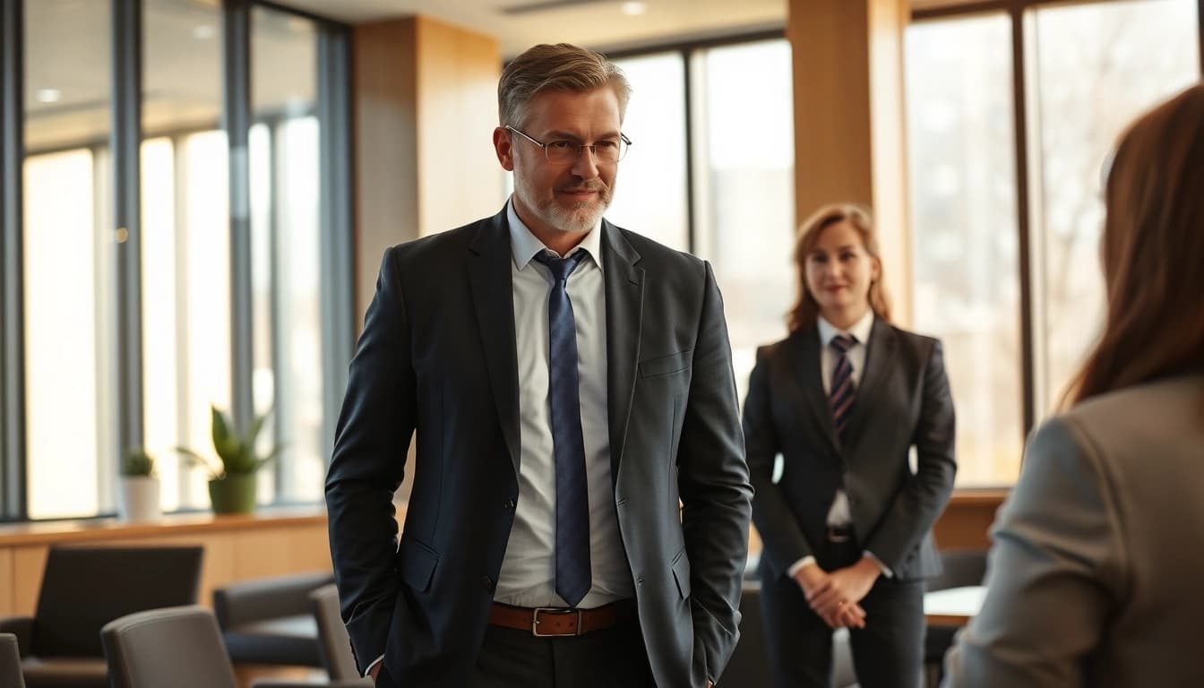 Headhunter Sales: Professioneller Headhunter im Gespräch mit Vertriebsteam in modernem Büro.