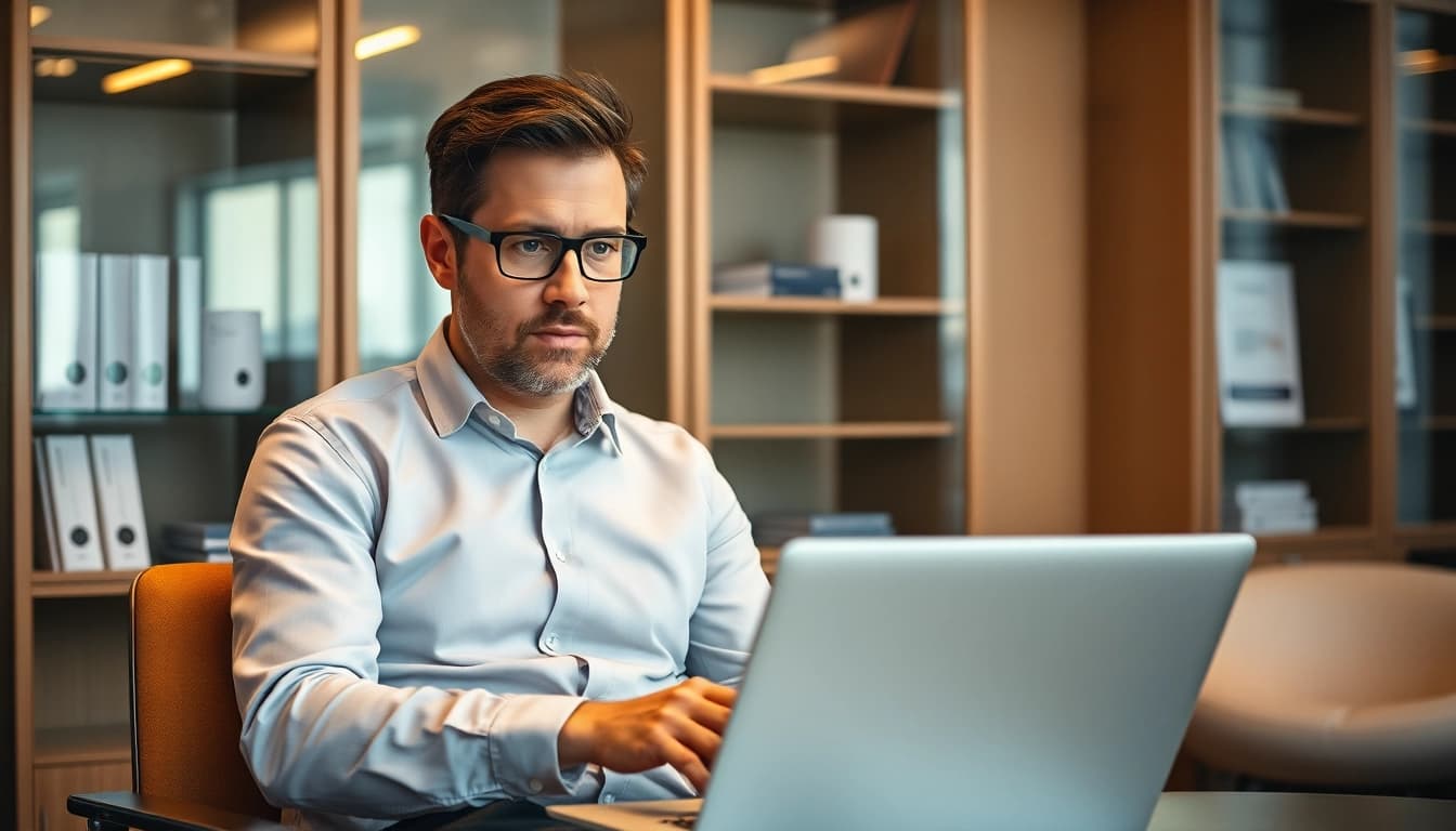 Headhunter Vertrieb im modernen Büro bei der digitalen Kommunikation mit einem Top-Kandidaten.