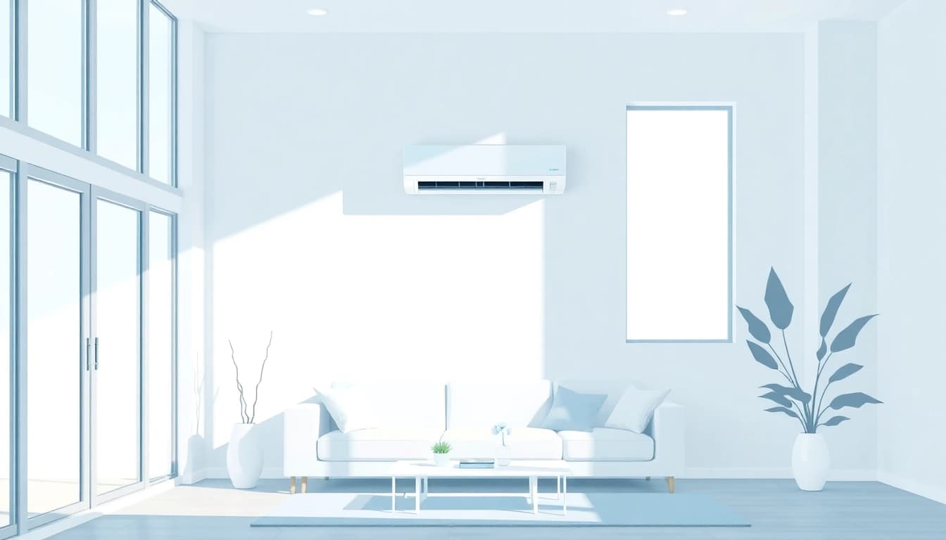 Klimaanlagen installieren lassen in a modern living room with a sleek air conditioning unit.