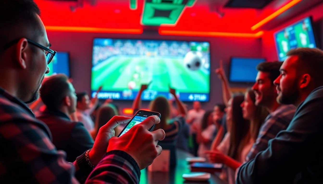 Experience exhilarating crypto sports betting as bettors celebrate and wager on live events.