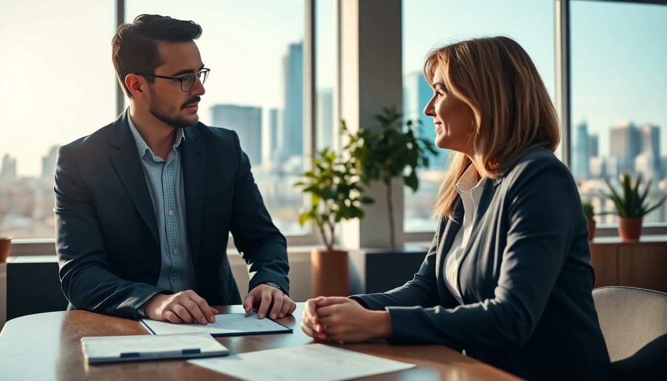 Immobilienmakler Frankfurt Sachsenhausen berät Kunden in modernem Büro in Frankfurt.