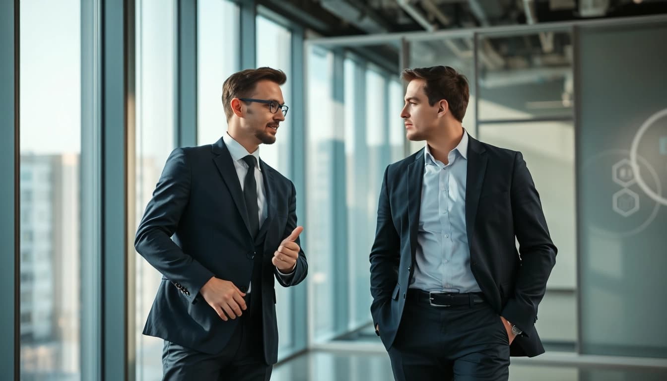 Professioneller Headhunter IT im Gespräch mit Kandidat in modernem Büro.