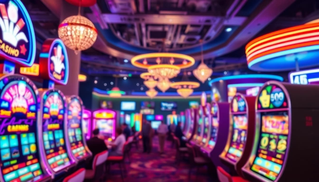 Erlebe den ultimativen online casino bonus mit bunten Spielautomaten und fröhlichen Spielern.