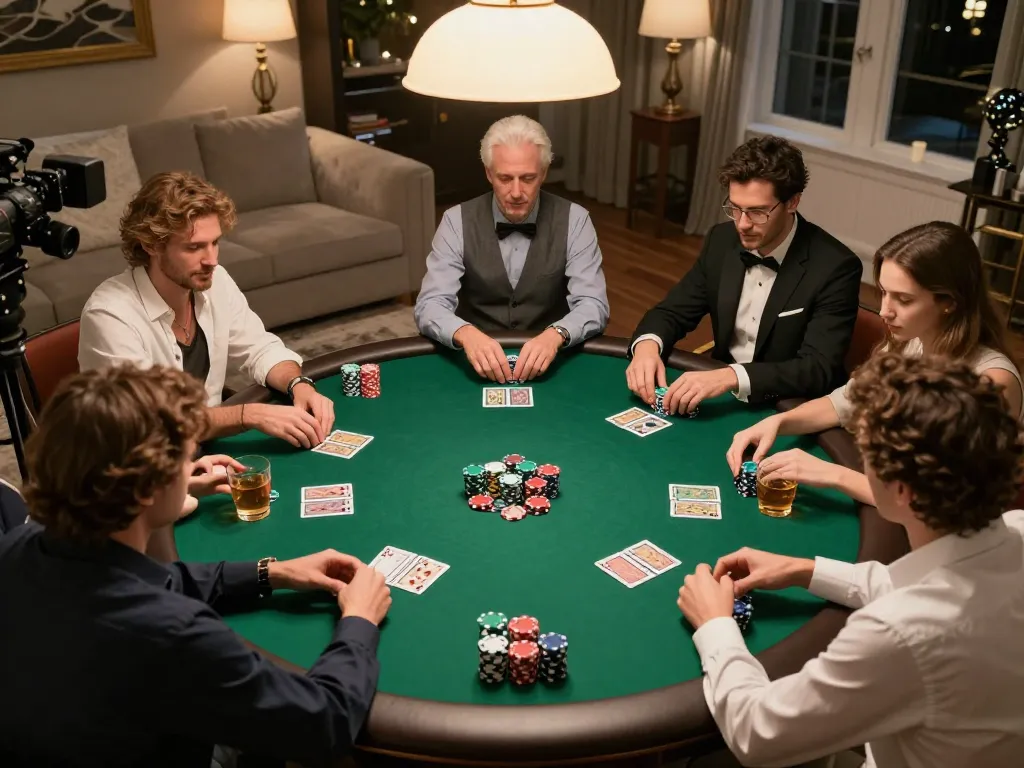 Engaging poker game highlighting KI Detektor Bachelorarbeit strategies in a home setting.