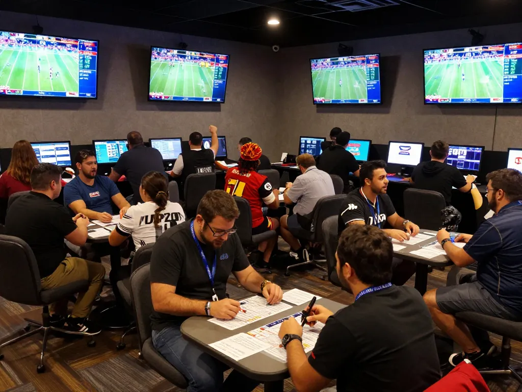 Engaging sports betting atmosphere showcasing kèo nhà cái hôm nay with bettors reviewing odds and placing wagers