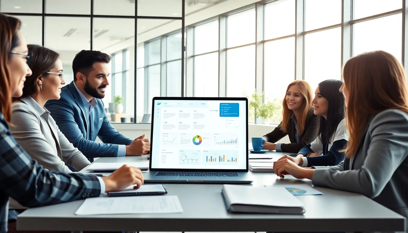 Professionals analyzing SAP ERP software during a collaborative meeting in a modern office.