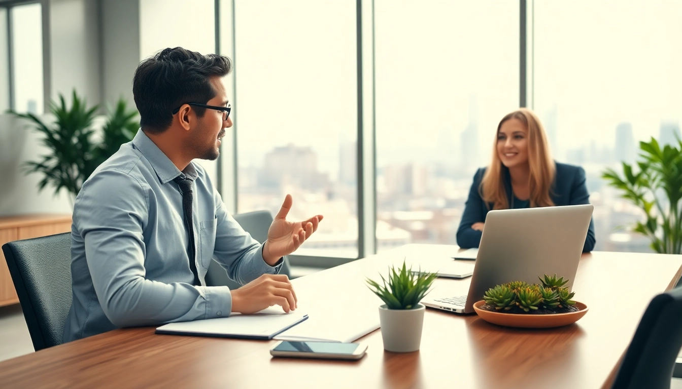 Headhunter Schweiz im Gespräch mit einem Bewerber in einem modernen Büro.