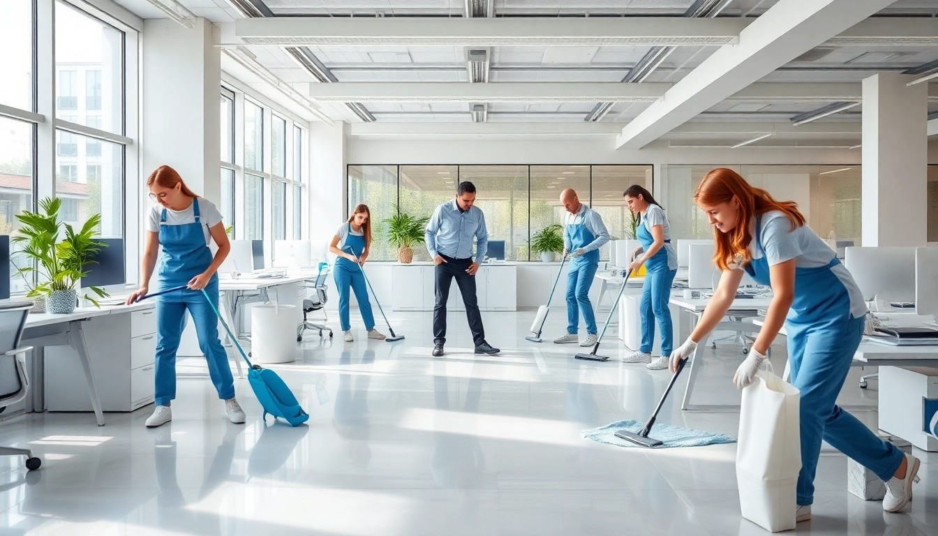 Effektive Gebäudereinigung Ulm mit professionellen Reinigungskräften in einem modernen Büro.