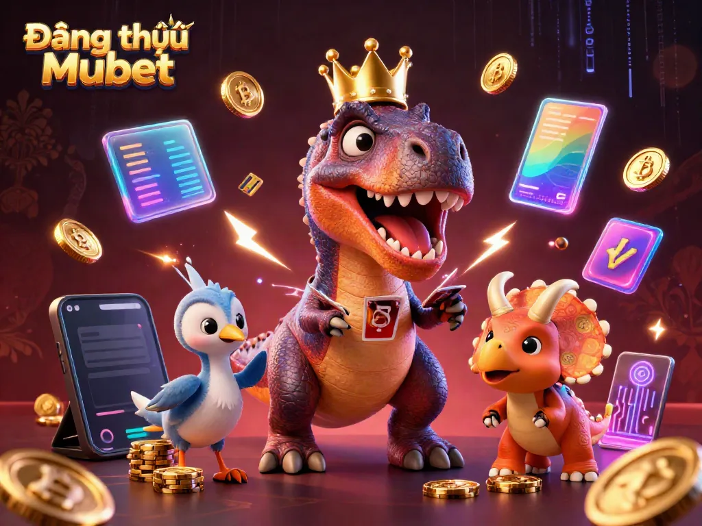 Play casino games and Đăng ký Mubet with entertaining characters in a vibrant and dynamic scene.