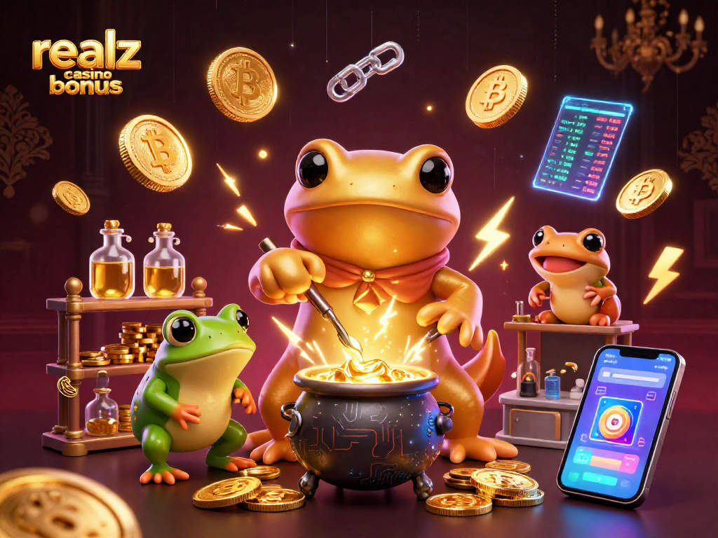 Erlebe den Realz Casino Bonus mit einer goldenen Salamander-Alchemistin, die neue Gewinne schafft.