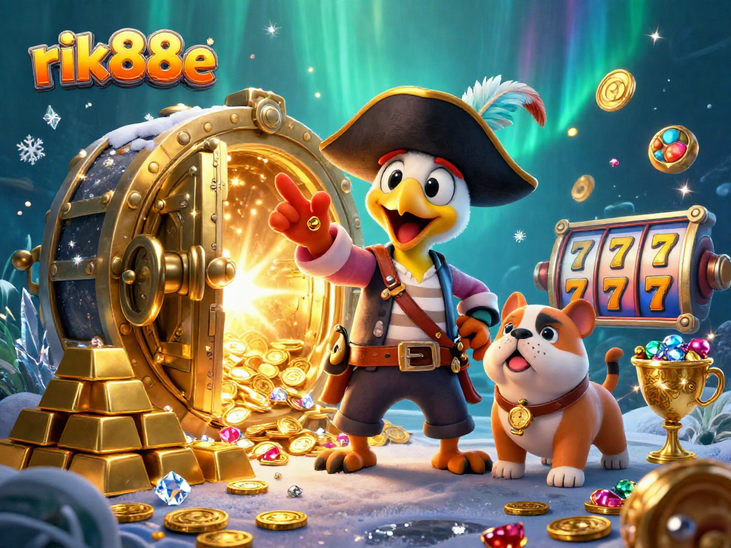 Experience thrilling adventures at rik88e with engaging slot reels and treasures in an enchanting scene.