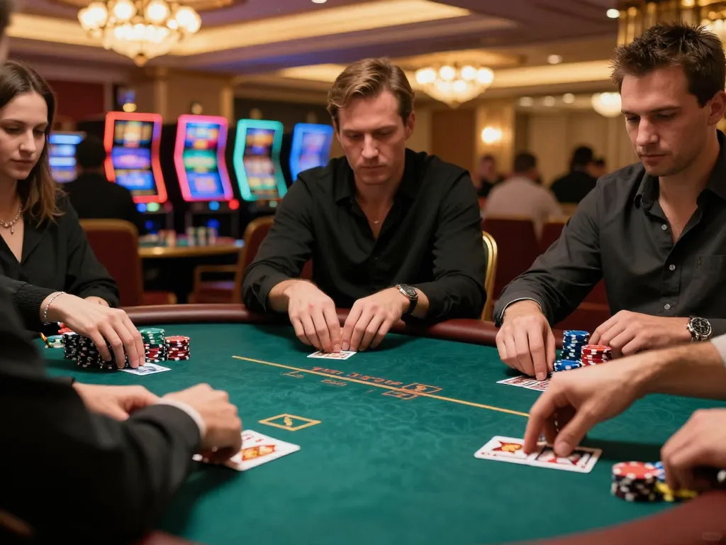 Sun win poker game with intense players strategizing at an elegant casino
