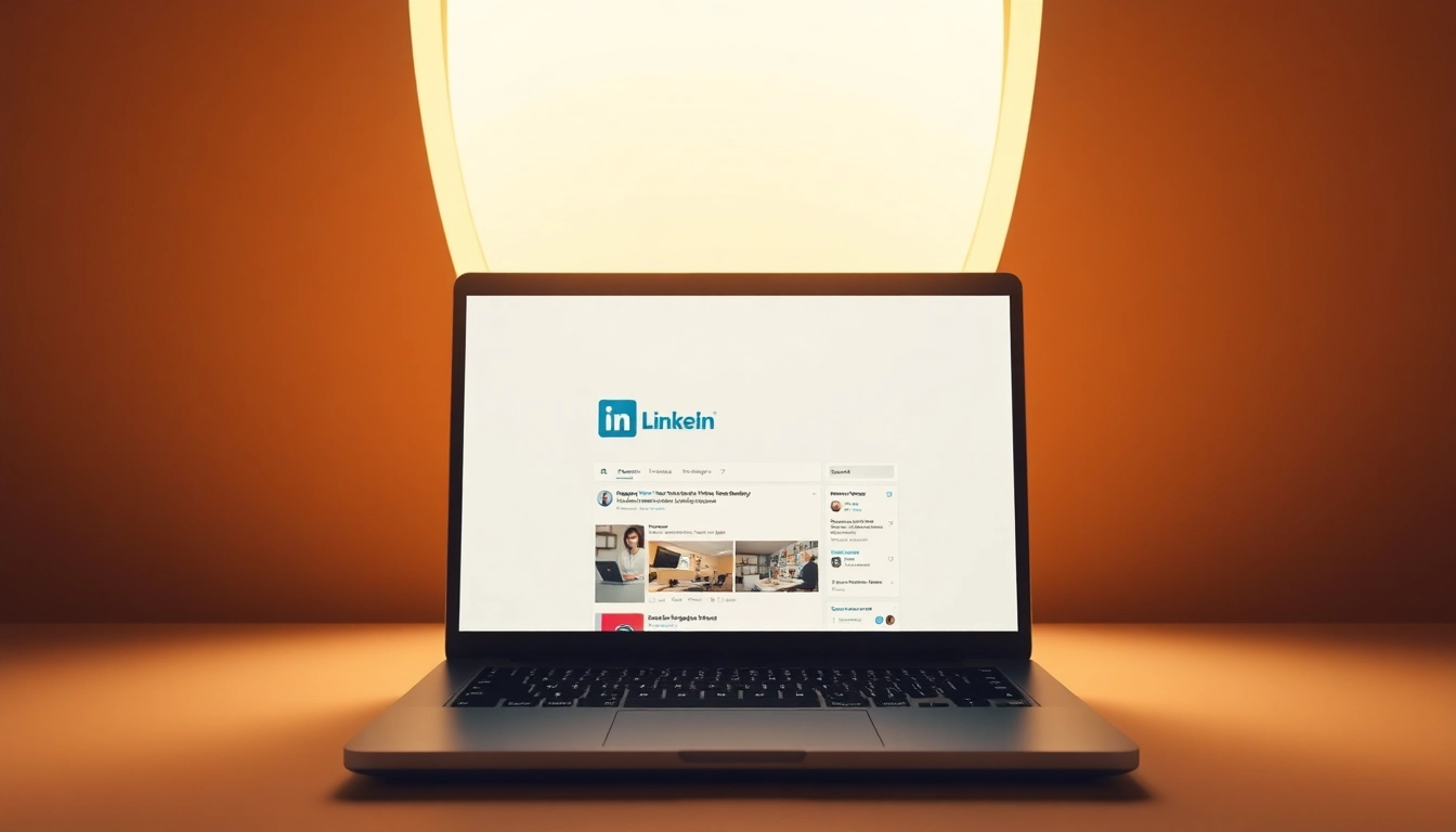 Linkedin Werbung auf einem Laptop zeigen, digitale Anzeigen auf LinkedIn gestalten