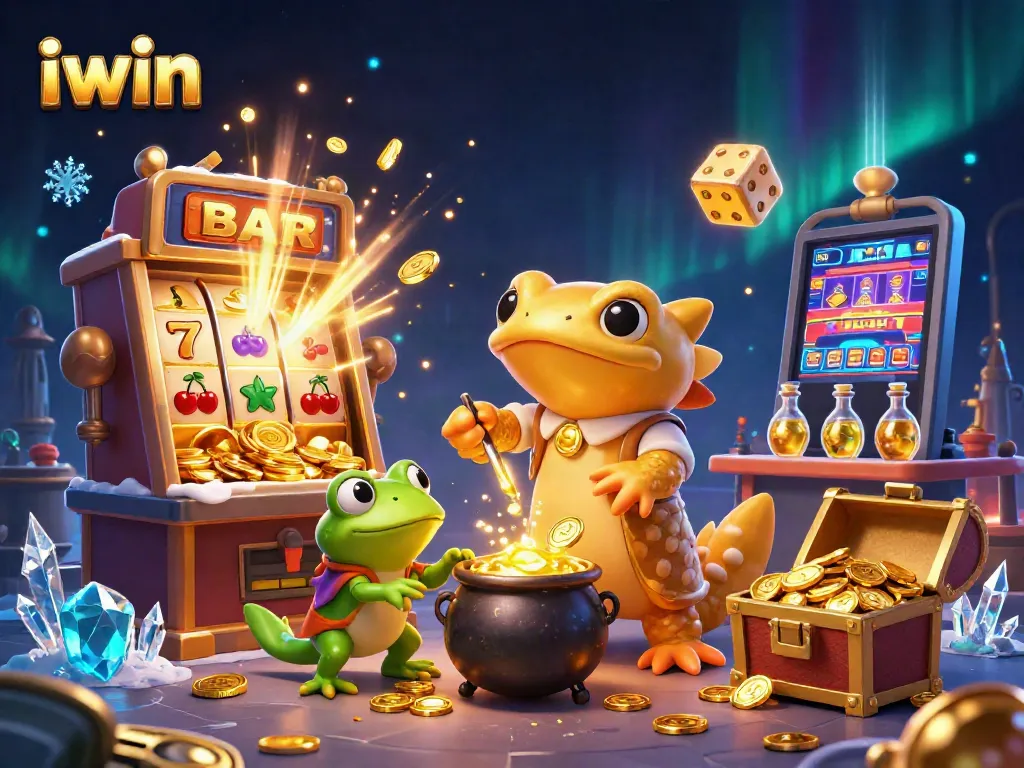 Join iwin for an exciting gaming adventure, featuring a golden salamander alchemist and dynamic casino elements.