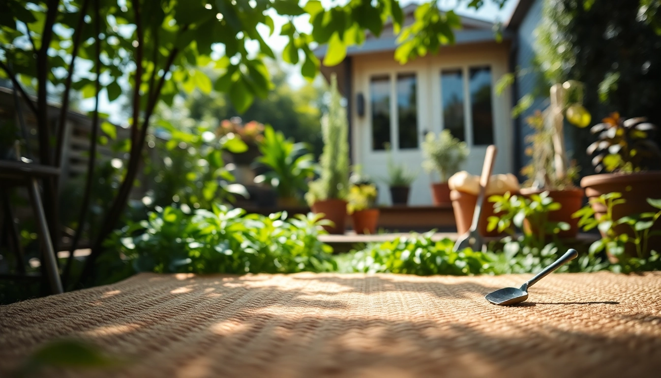 Hanfmatte in einer ruhigen Gartenumgebung, ideal für nachhaltige Lebensstile.