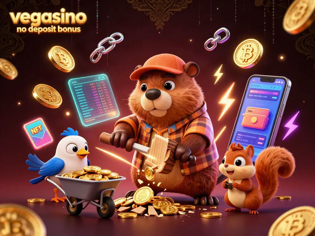 Spin to win with vegasino no deposit bonus in a vibrant casino scene featuring cartoon characters.