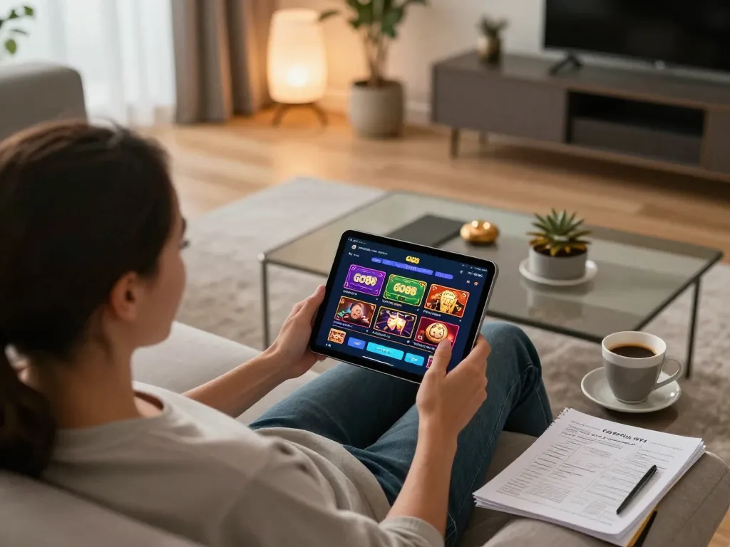 Player enjoying online gambling on the GO88 app in a cozy home setting, illustrating responsible entertainment.