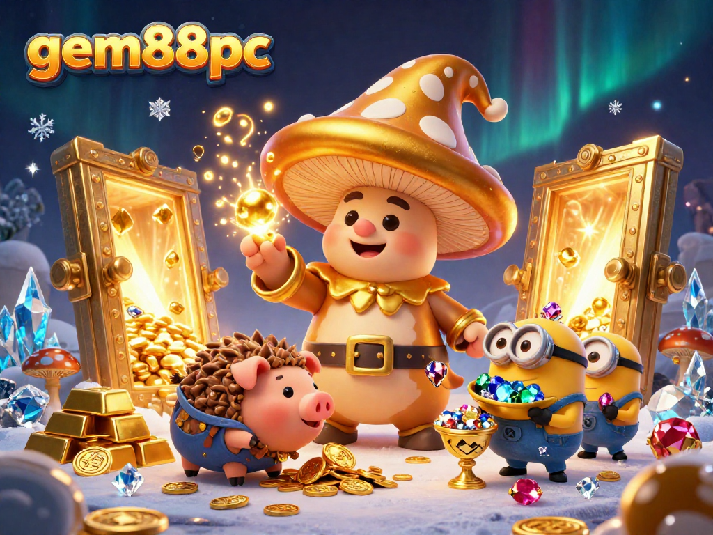 Play at gem88pc and win treasures in this vibrant 3D casino fantasy scene.