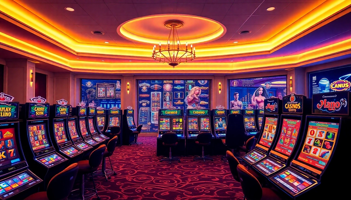 Spiele im online casino ohne anmeldung mit bunten Spielautomaten und einladendem Licht erleben.