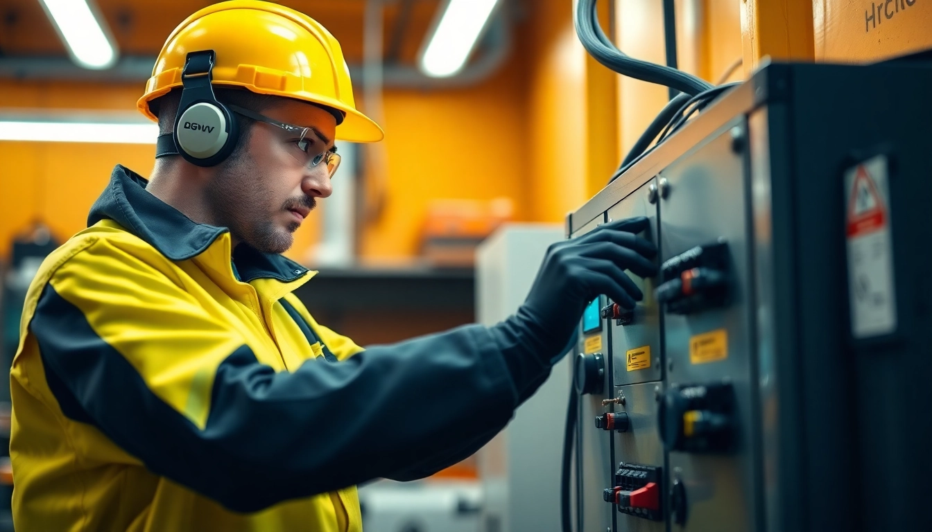 Electrician conducting a DGUV V3 Prüfung for safety compliance on electrical devices.