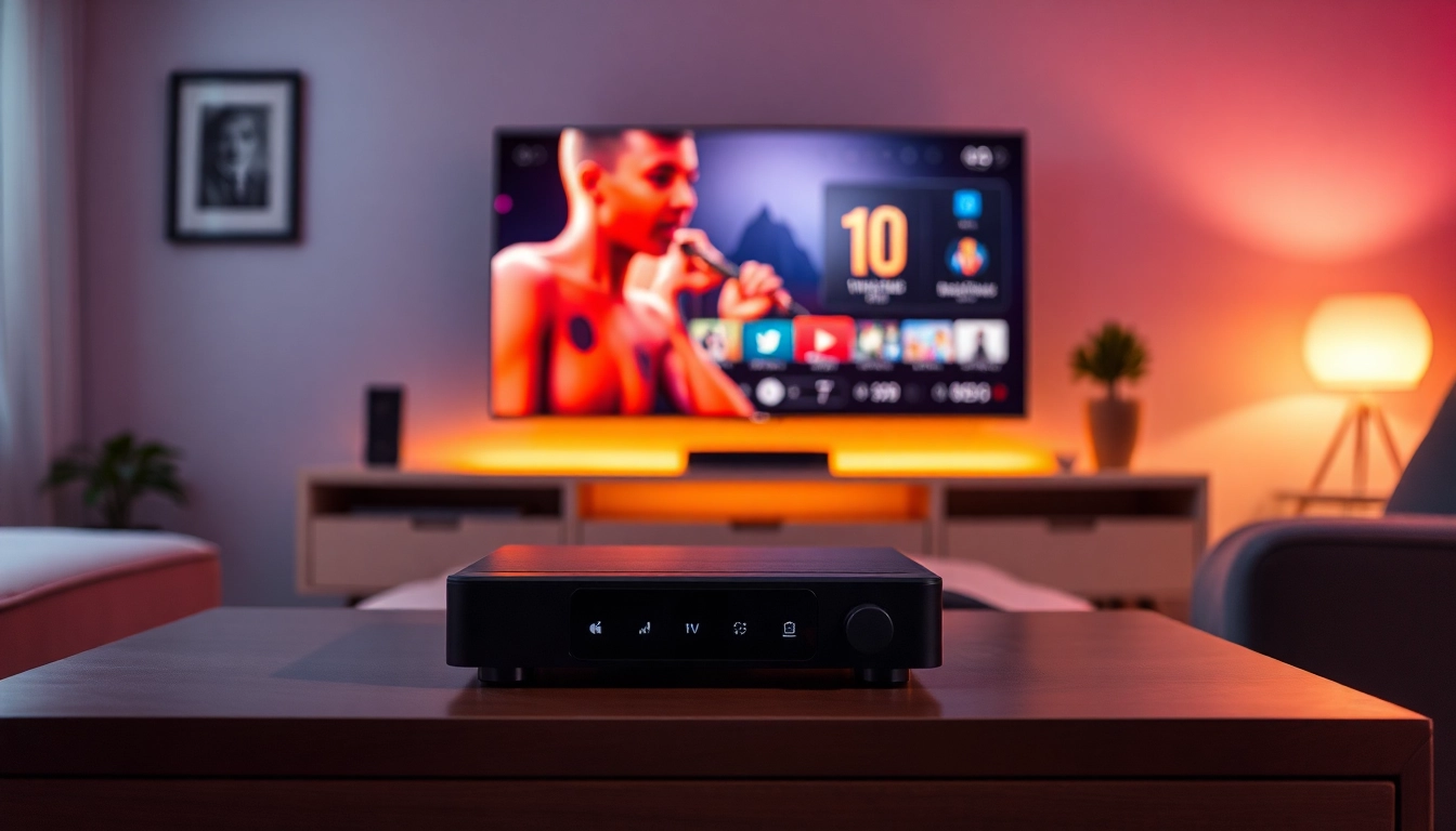 IPTV kaufen: Erleben Sie 4K Streaming mit einem modernen IPTV-Receiver in einem gemütlichen Wohnzimmer.
