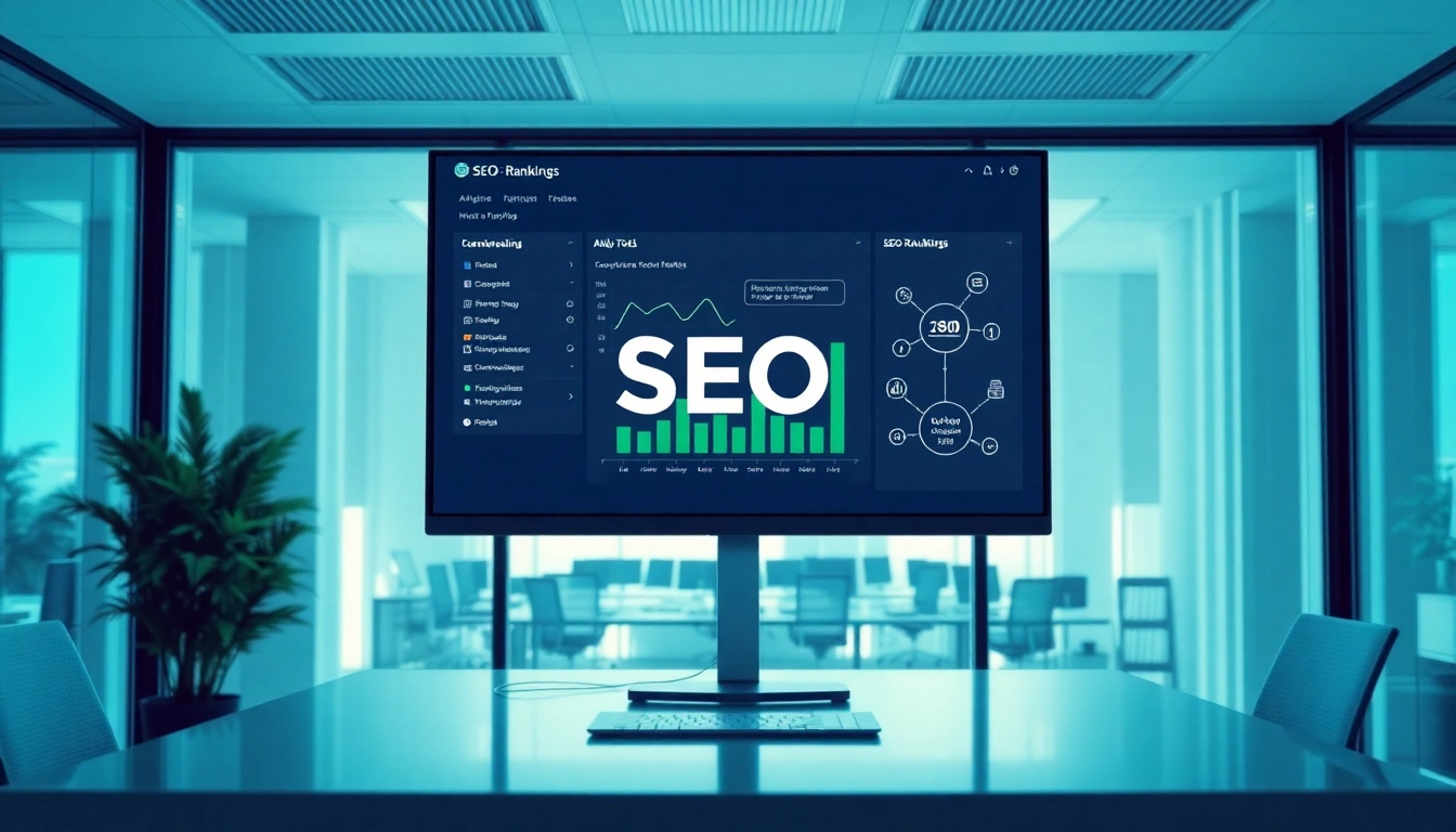 Überwachen Sie das SEO-Ranking mit Analyse-Tools in einem modernen Büro.