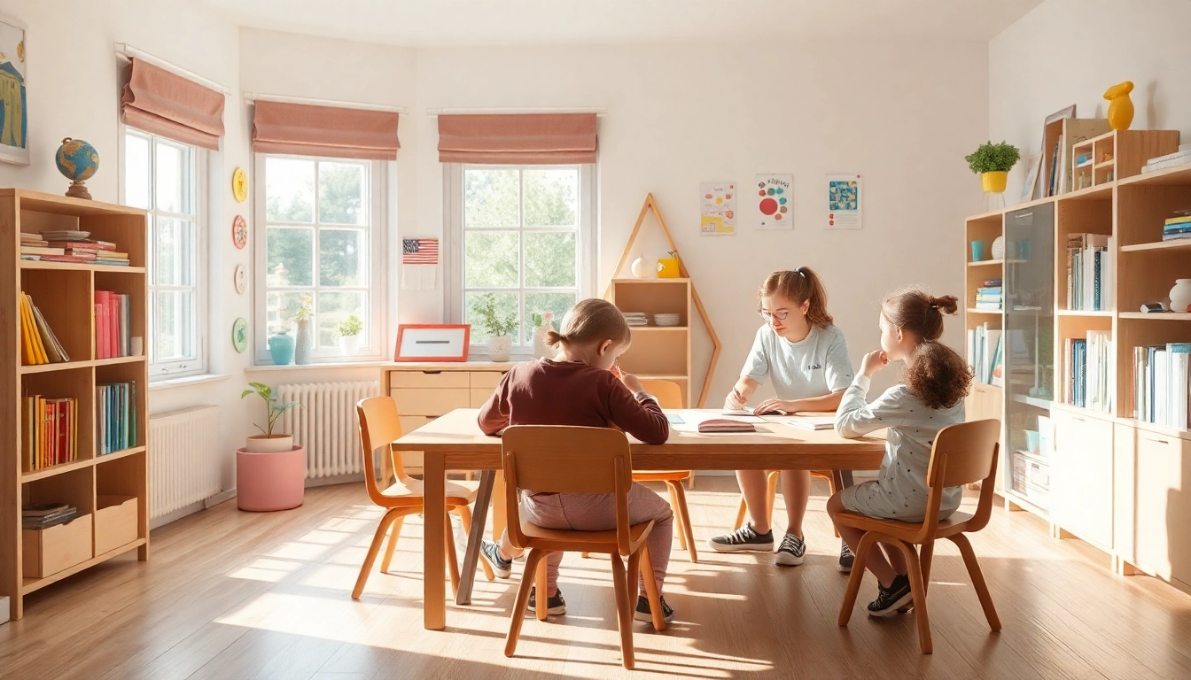 Ein engagierter Schüler, der am Heimunterricht teilnimmt, umgeben von Lernmaterialien in einem kreativen, freundlichen Umfeld.