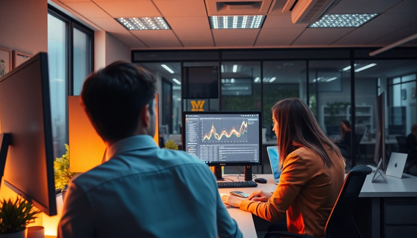 Visualisieren Sie den Prozess der Web-Rang-Analyse in einem modernen Büro.