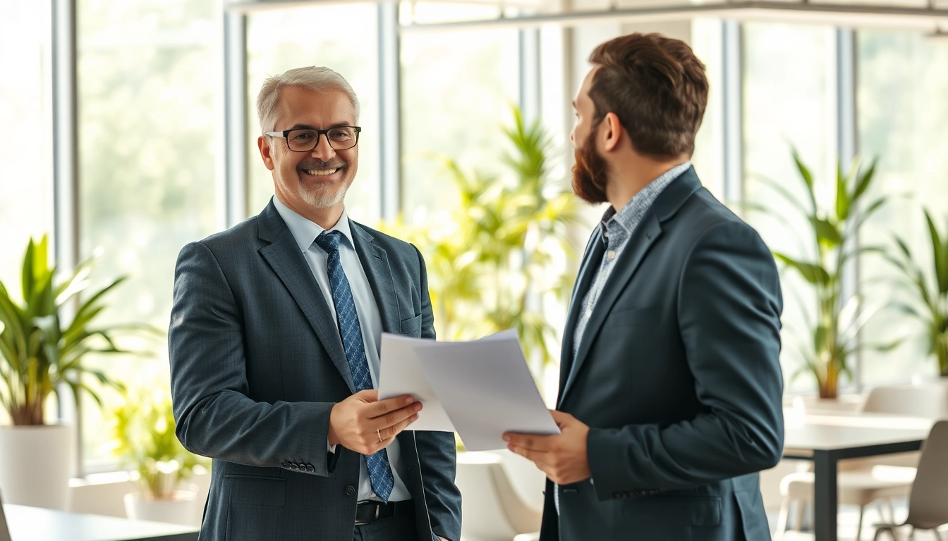 Headhunter interagiert aktiv mit einem Bewerber im modernen Büro.