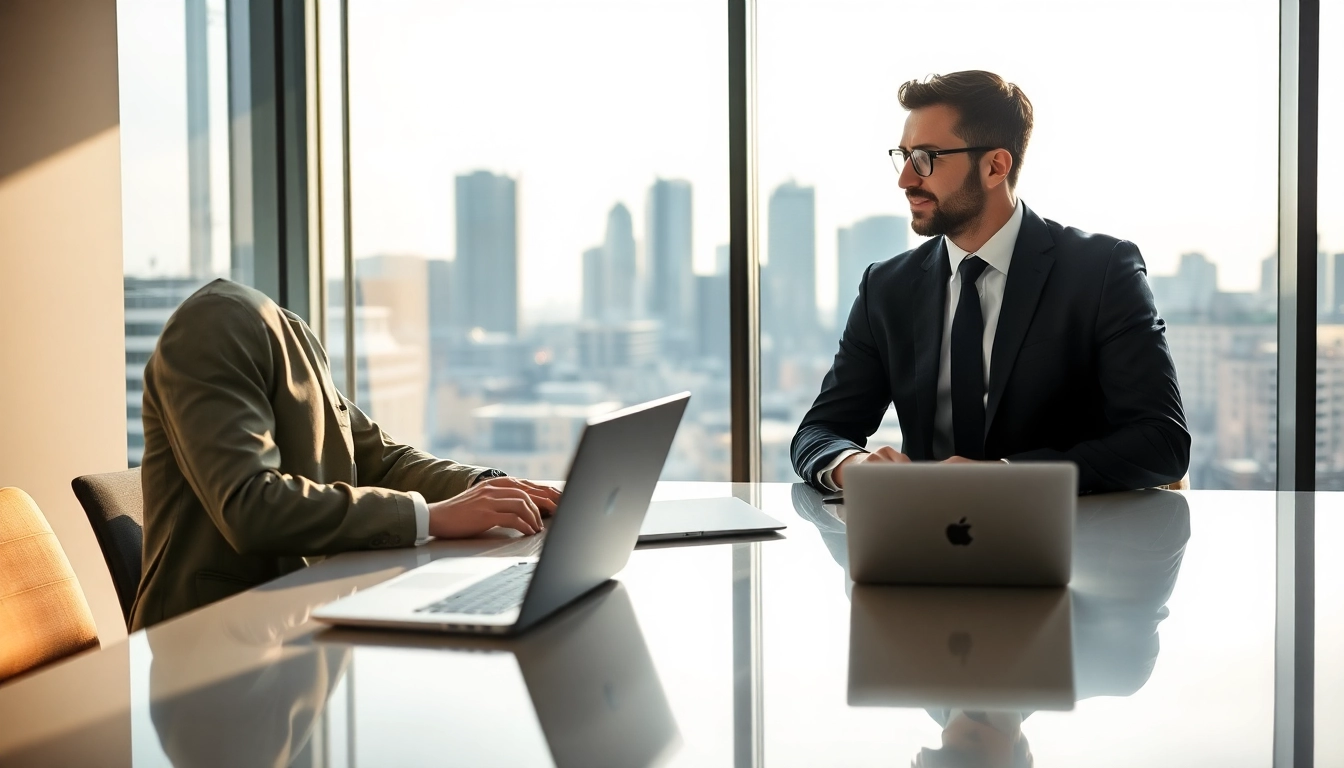 Headhunter Düsseldorf im Gespräch mit einem Kandidaten in einem modernen Büro.