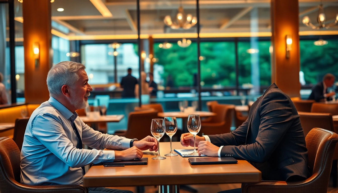 Headhunter Gastronomie in einem eleganten Restaurantgespräch mit einem Kandidaten.