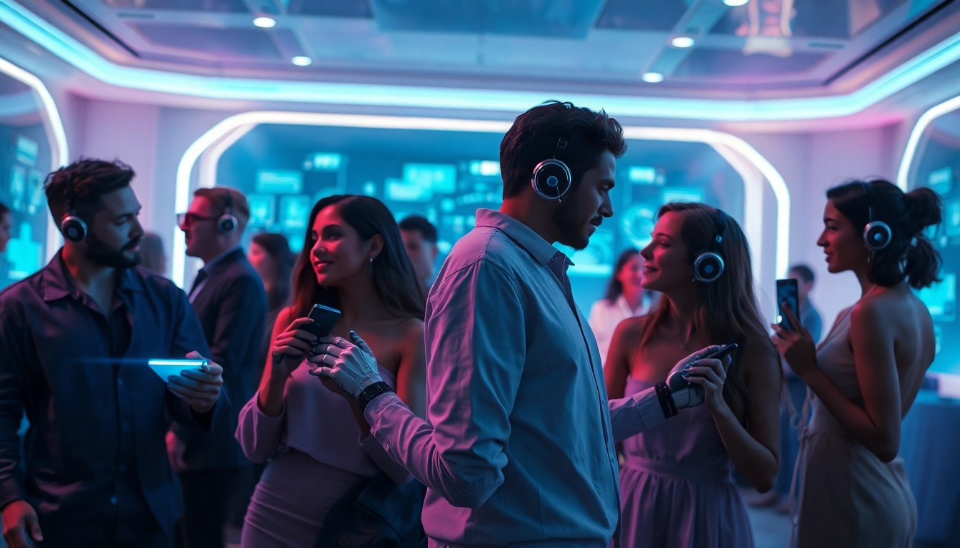 Engaging with ai sex bot in a futuristic lounge setting, showing emotional connections.