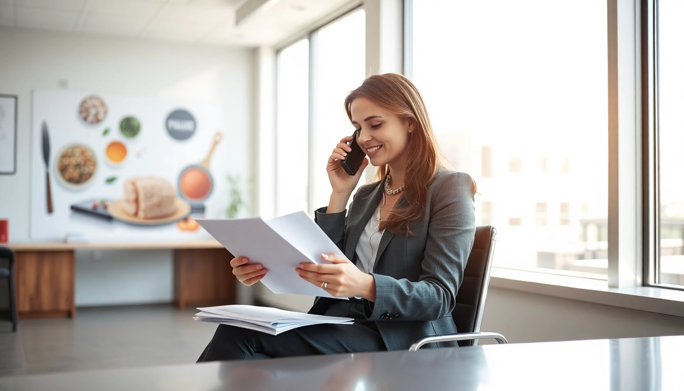 Headhunter Gastronomie: Professionelle Headhunterin im modernen Büro, Bewerbungsunterlagen durchblätternd.