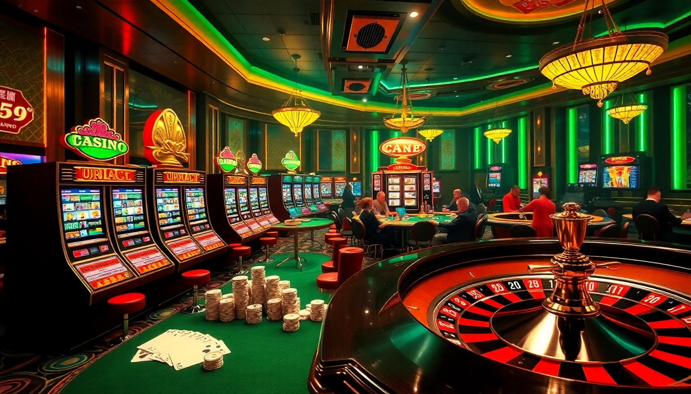 Tổng hợp 888new highlights players enjoying a luxury casino atmosphere with vibrant slot machines and poker tables.