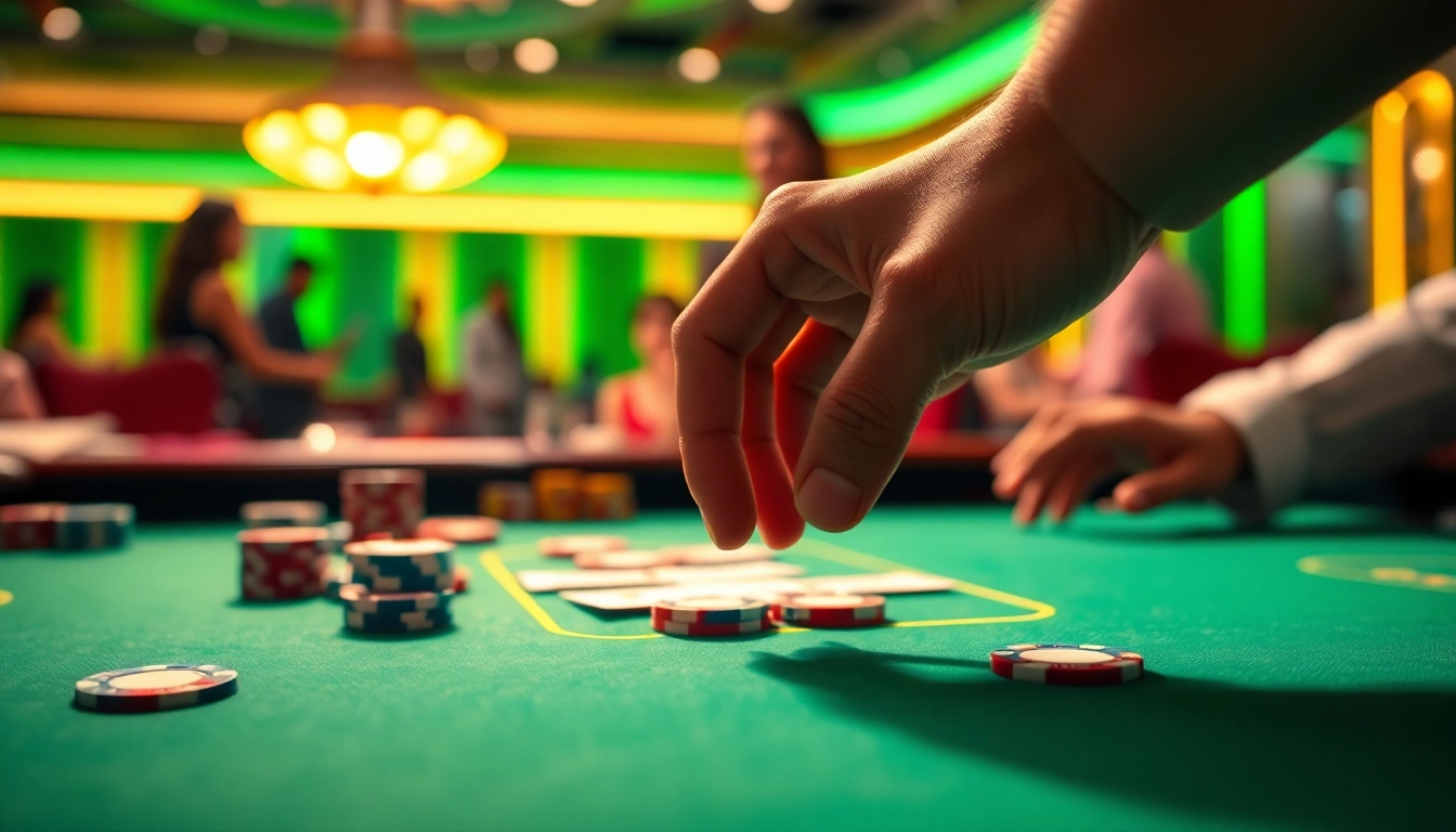 Játszó emberek a legjobb online kaszinó játék során színes zsetonokkal az asztalon.