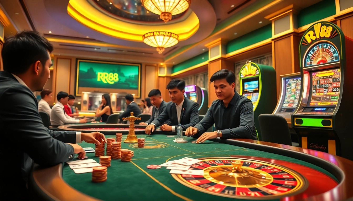 Exciting casino gameplay at RR88 with a focus on poker and roulette.