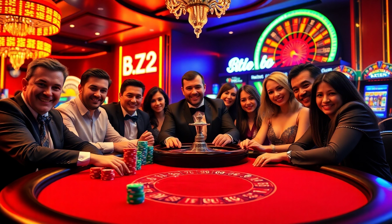 Gamblers at the b52 club enjoying an exciting poker game with colorful chips and cards.