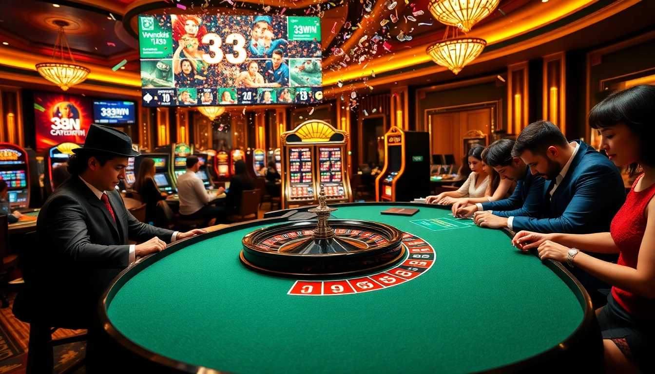 33WIN casino experience featuring an exciting roulette table with players engaged in high-stakes betting.